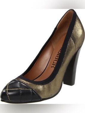 Daniblack Women's Reese Pump Elegant Antique Gold Black Quilted Heels Cap Toe 6